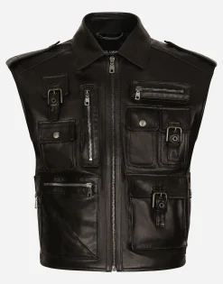 Leather vest with multiple pockets