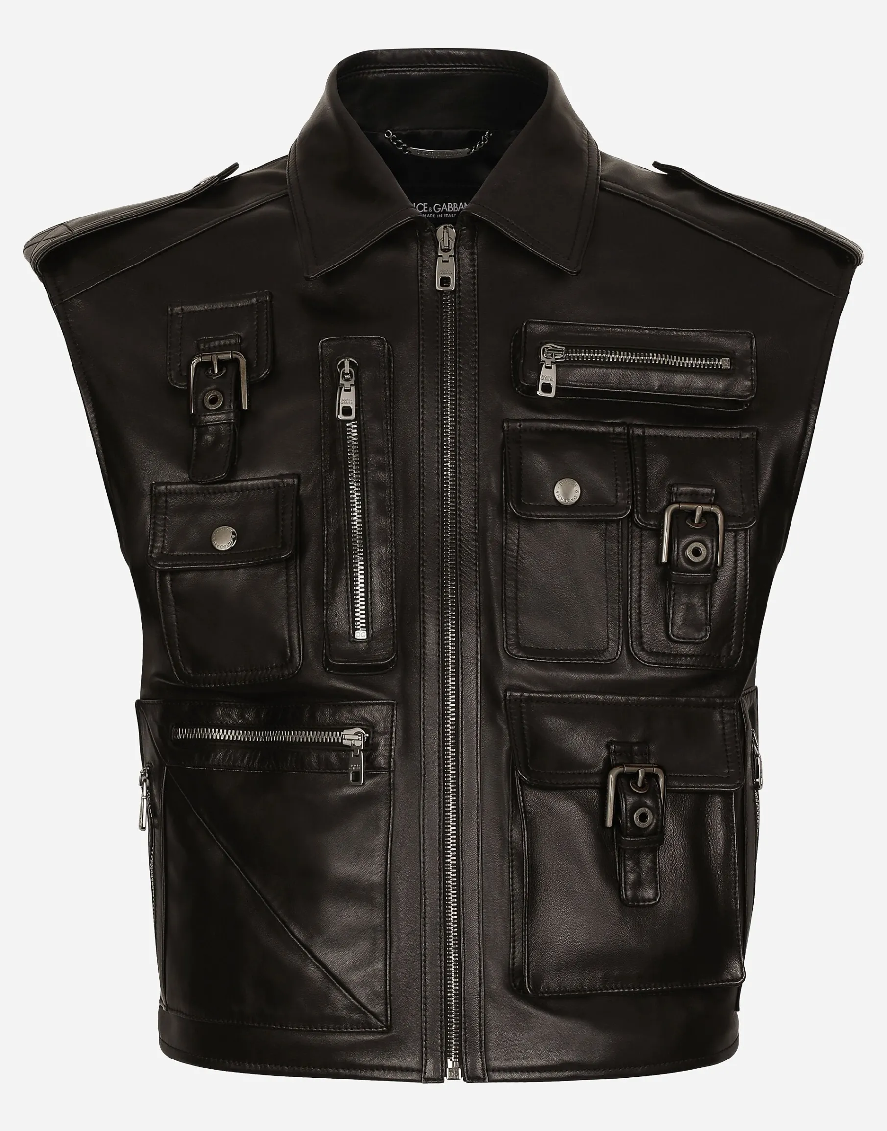 Leather vest with multiple pockets