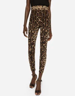 Leggings in charmeuse with leopard print