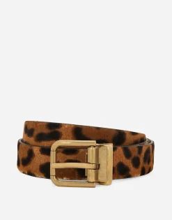 Leopard print belt with pony hair effect