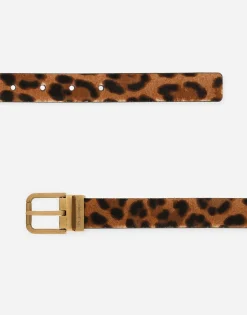 Leopard print belt with pony hair effect