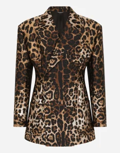 Leopard-design jacquard jacket