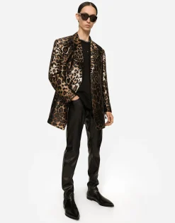 Leopard-design jacquard jacket