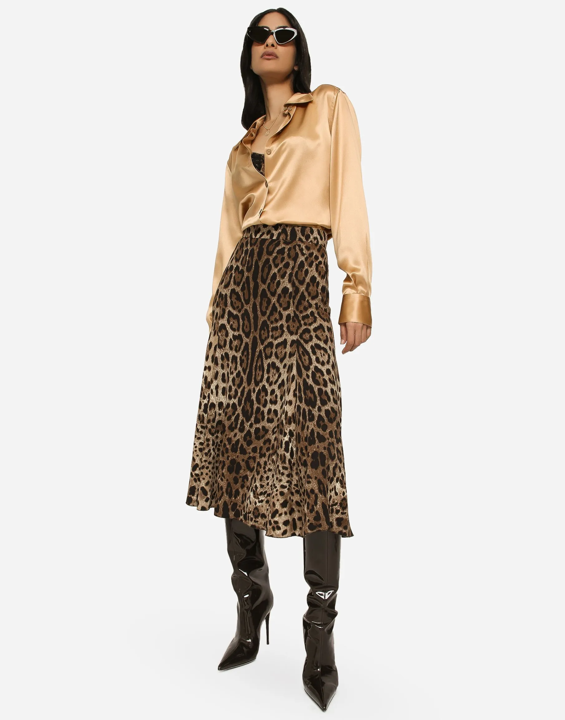 Leopard-print cady circle skirt