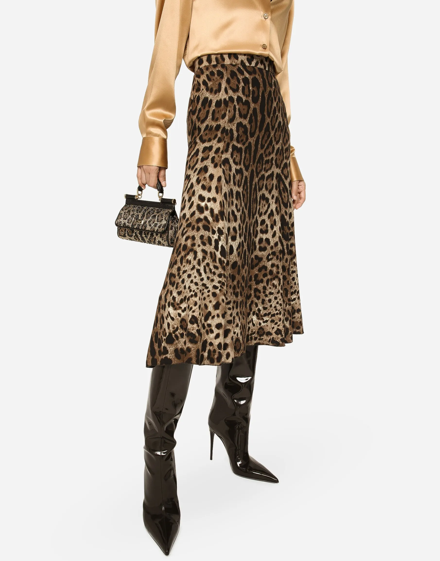 Leopard-print cady circle skirt