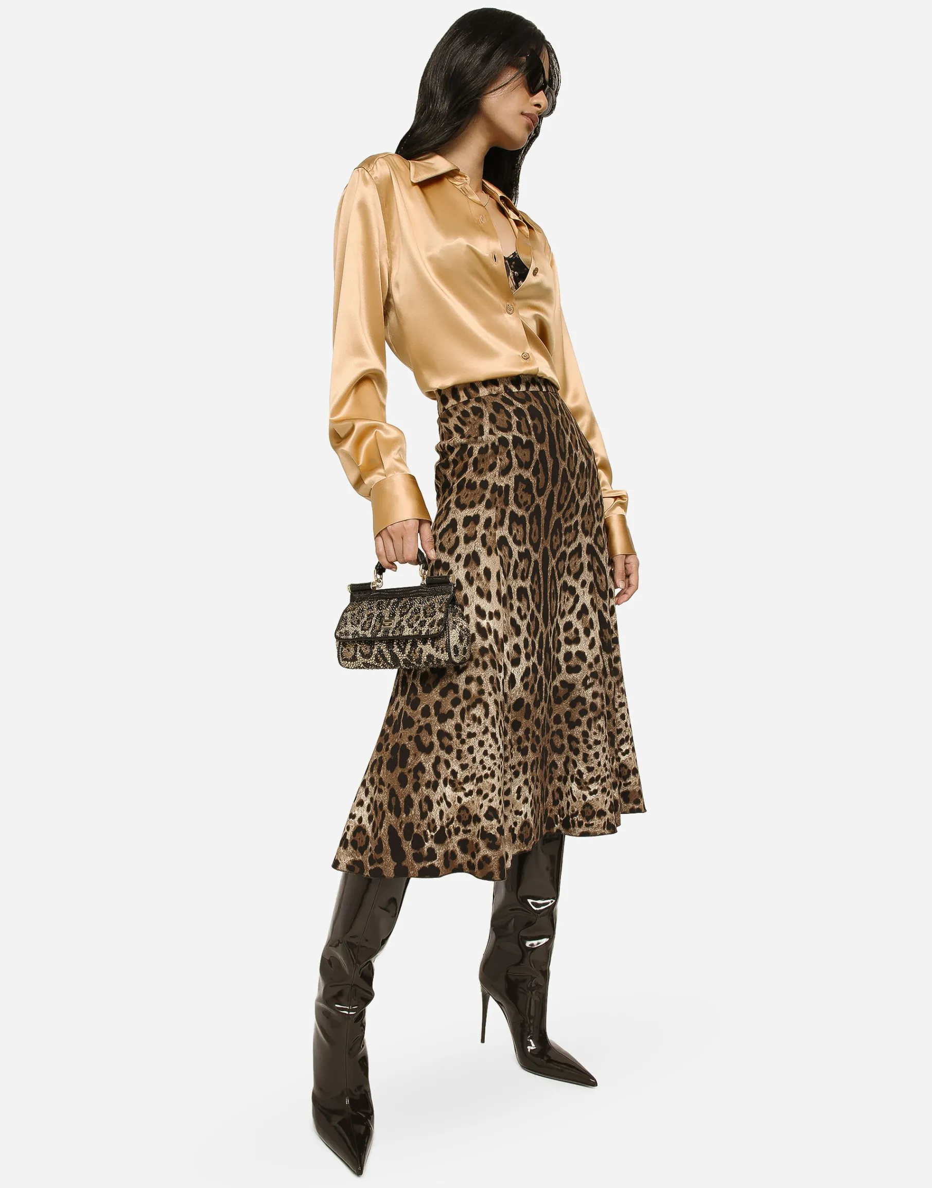 Leopard-print cady circle skirt