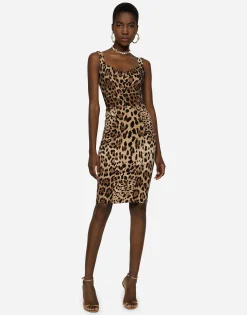 Leopard-print cady corset-style midi dress
