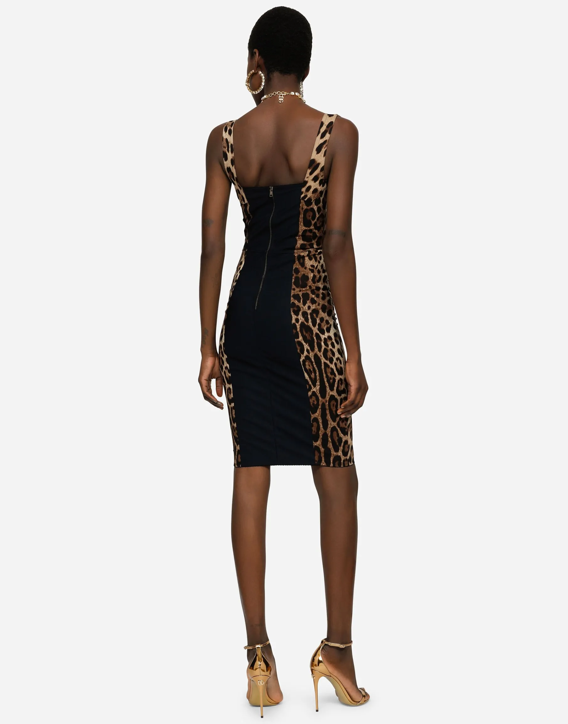 Leopard-print cady corset-style midi dress