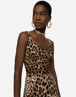 Leopard-print cady corset-style midi dress