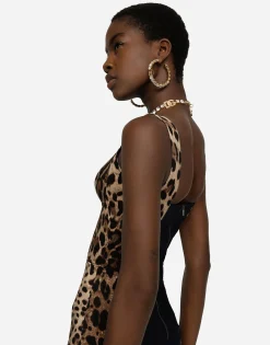 Leopard-print cady corset-style midi dress
