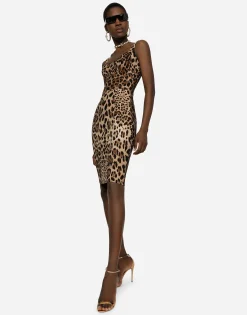 Leopard-print cady corset-style midi dress
