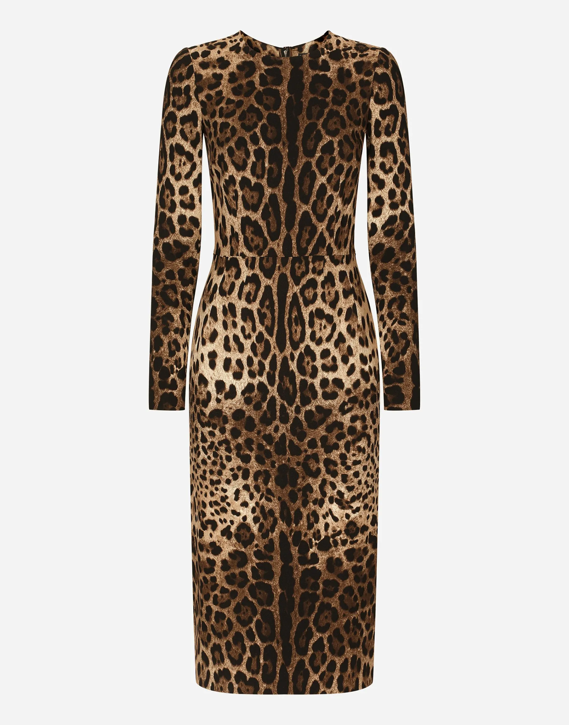 Leopard-print cady dress with long sleeves