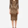 Leopard-print cady midi dress