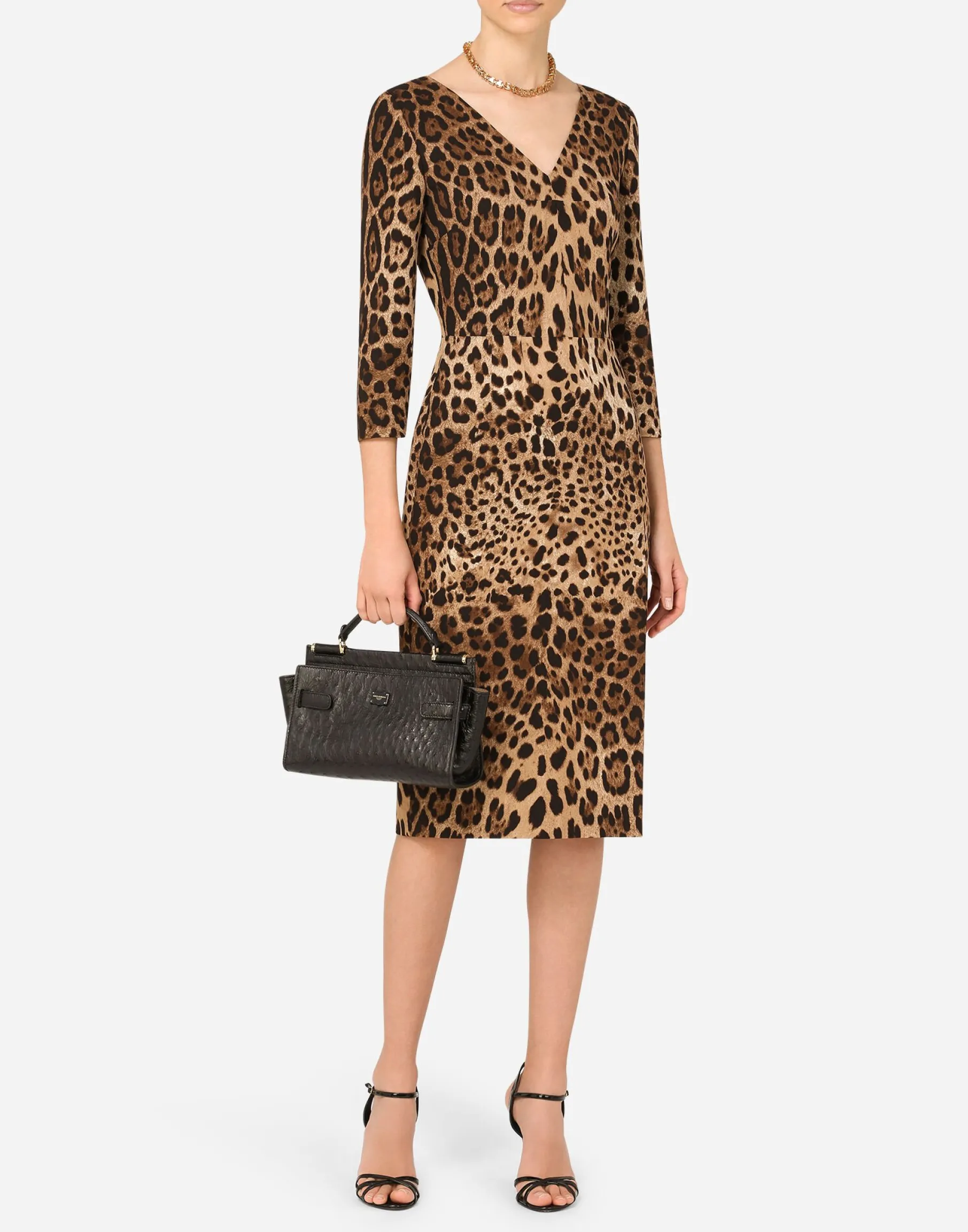 Leopard-print cady midi dress