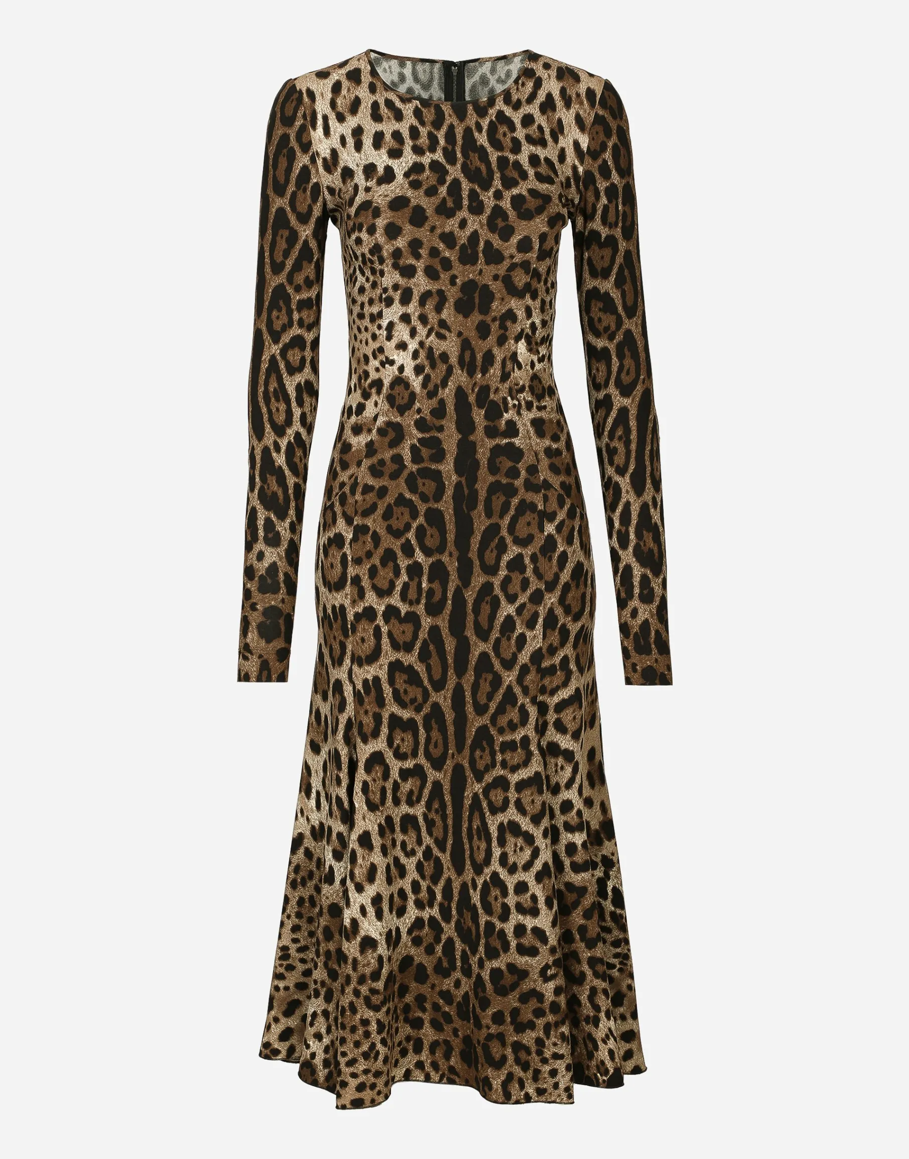 Leopard-print calf-length cady dress