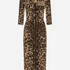 Leopard-print calf-length cady dress