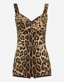 Leopard-print charmeuse bodysuit