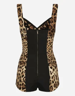 Leopard-print charmeuse bodysuit