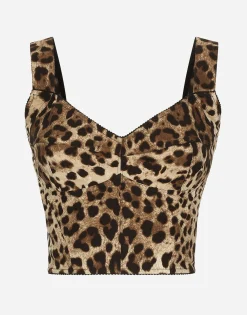Leopard-print charmeuse bustier top