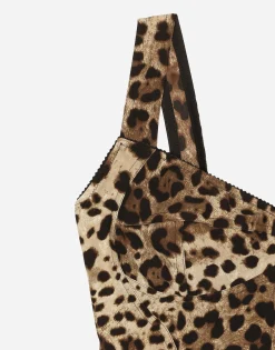 Leopard-print charmeuse bustier top