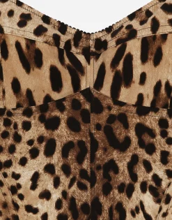 Leopard-print charmeuse bustier top