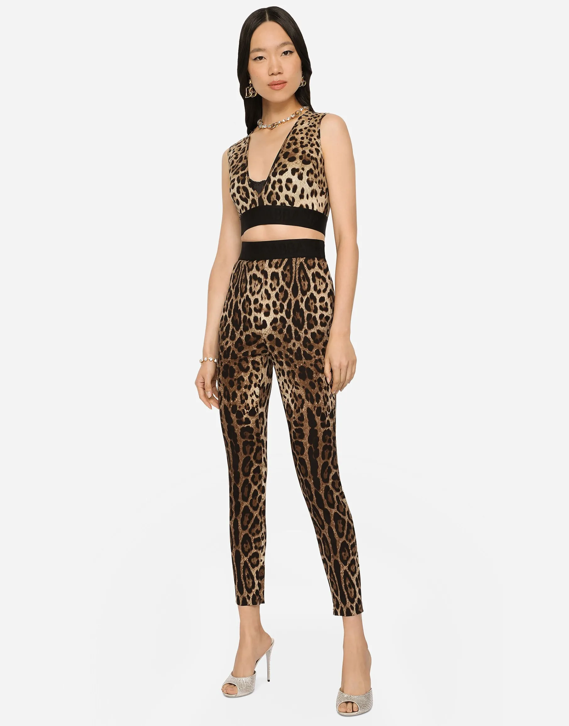 Leopard-print charmeuse leggings