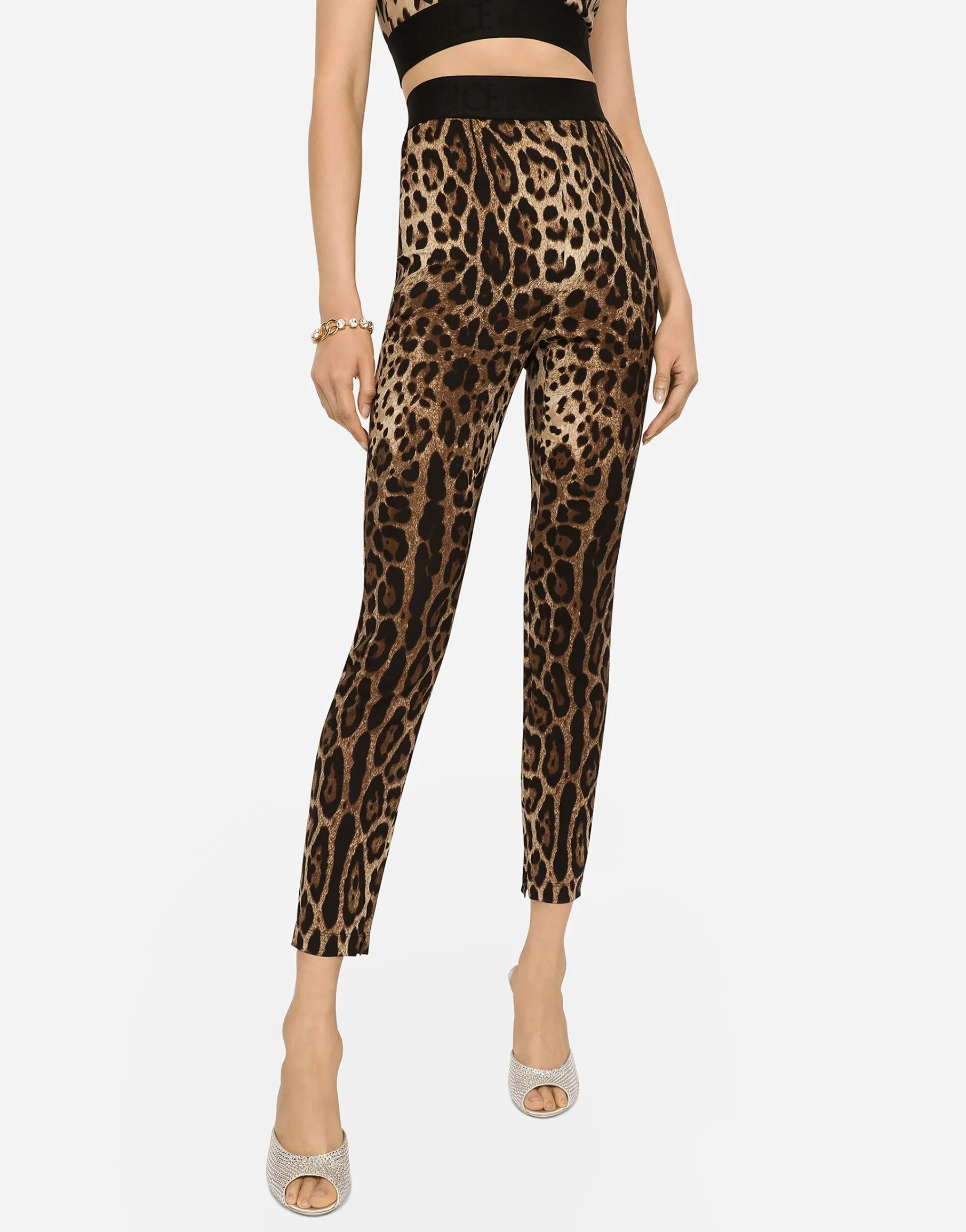 Leopard-print charmeuse leggings