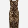 Leopard-print charmeuse midi dress