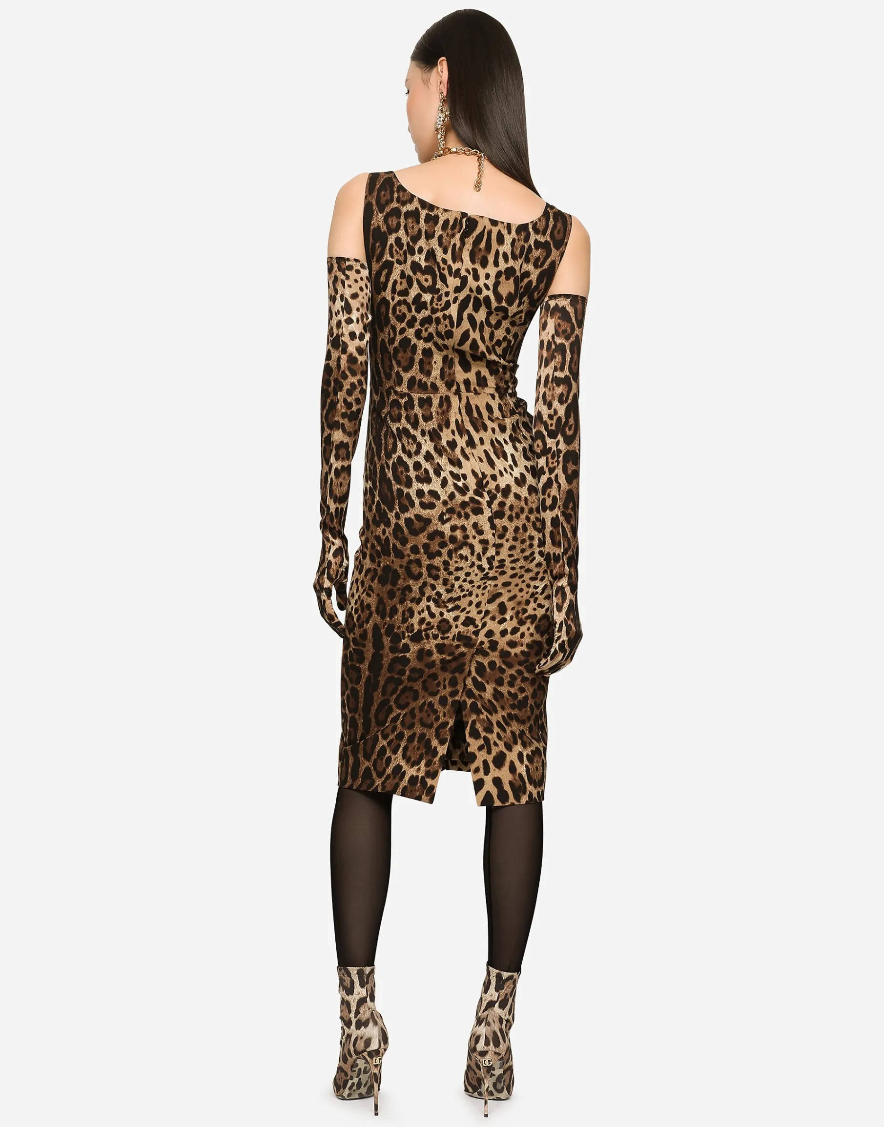 Leopard-print charmeuse midi dress