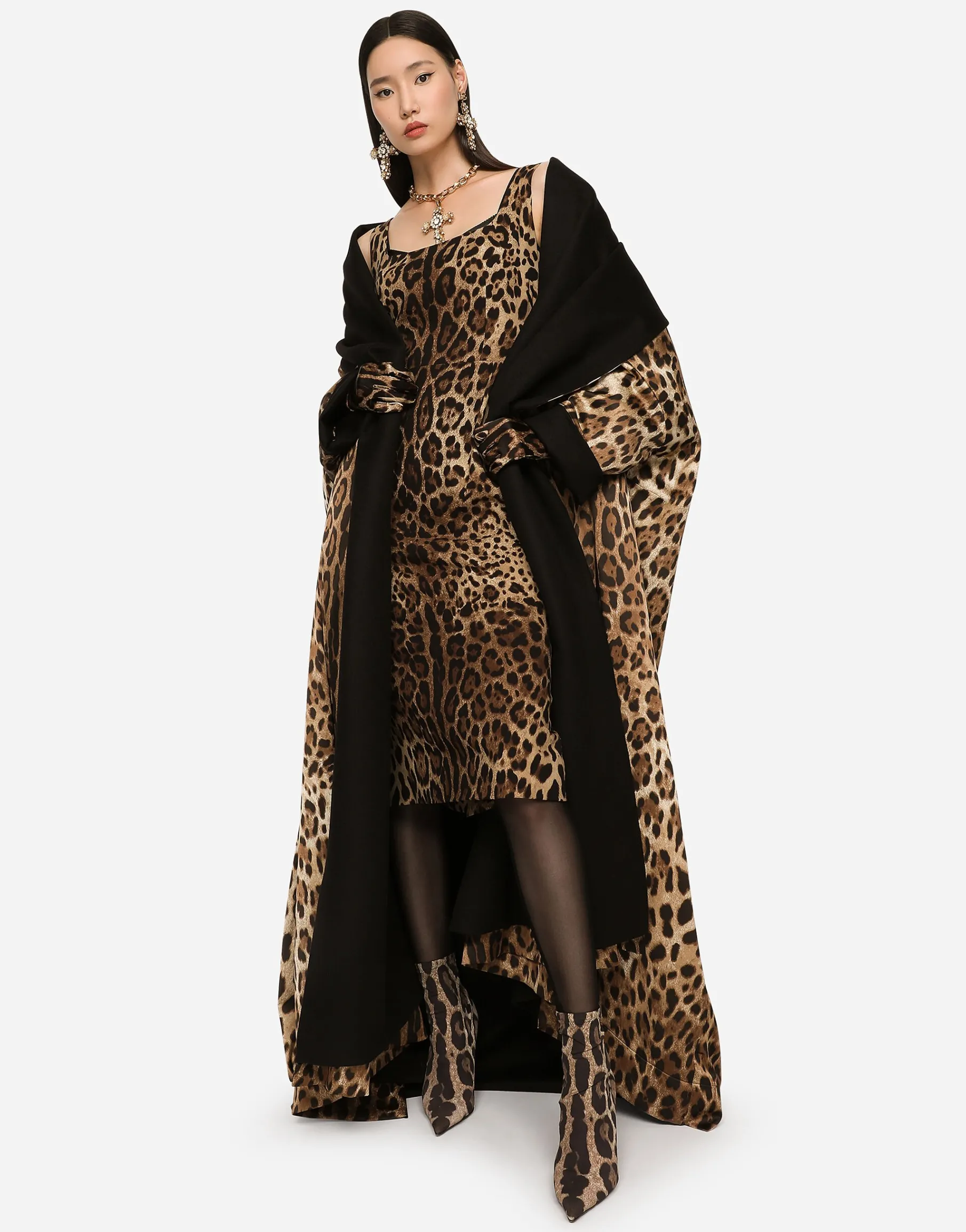Leopard-print charmeuse midi dress