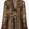 Leopard-print chiffon pussy-bow shirt