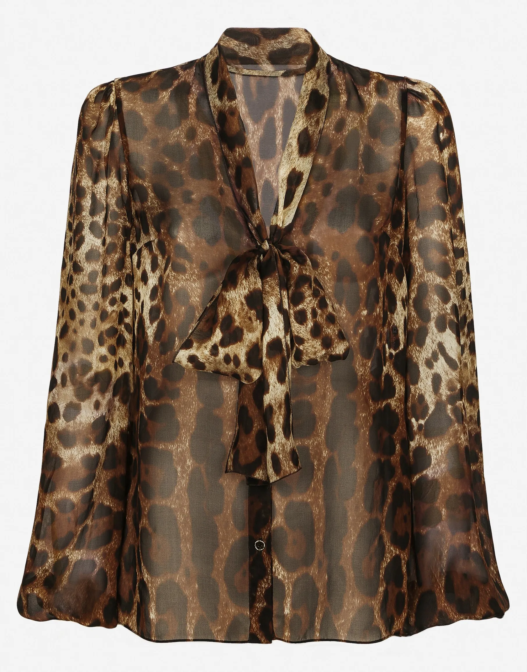 Leopard-print chiffon pussy-bow shirt