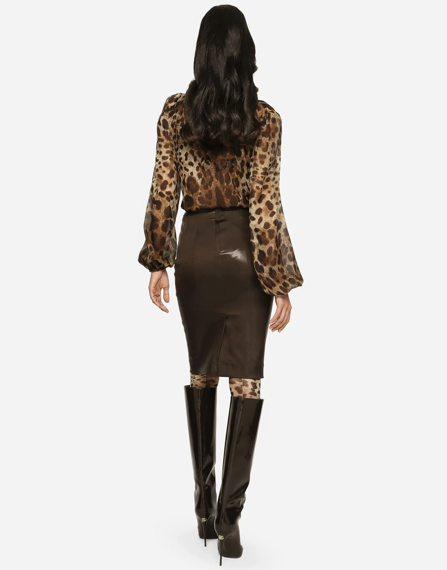 Leopard-print chiffon pussy-bow shirt
