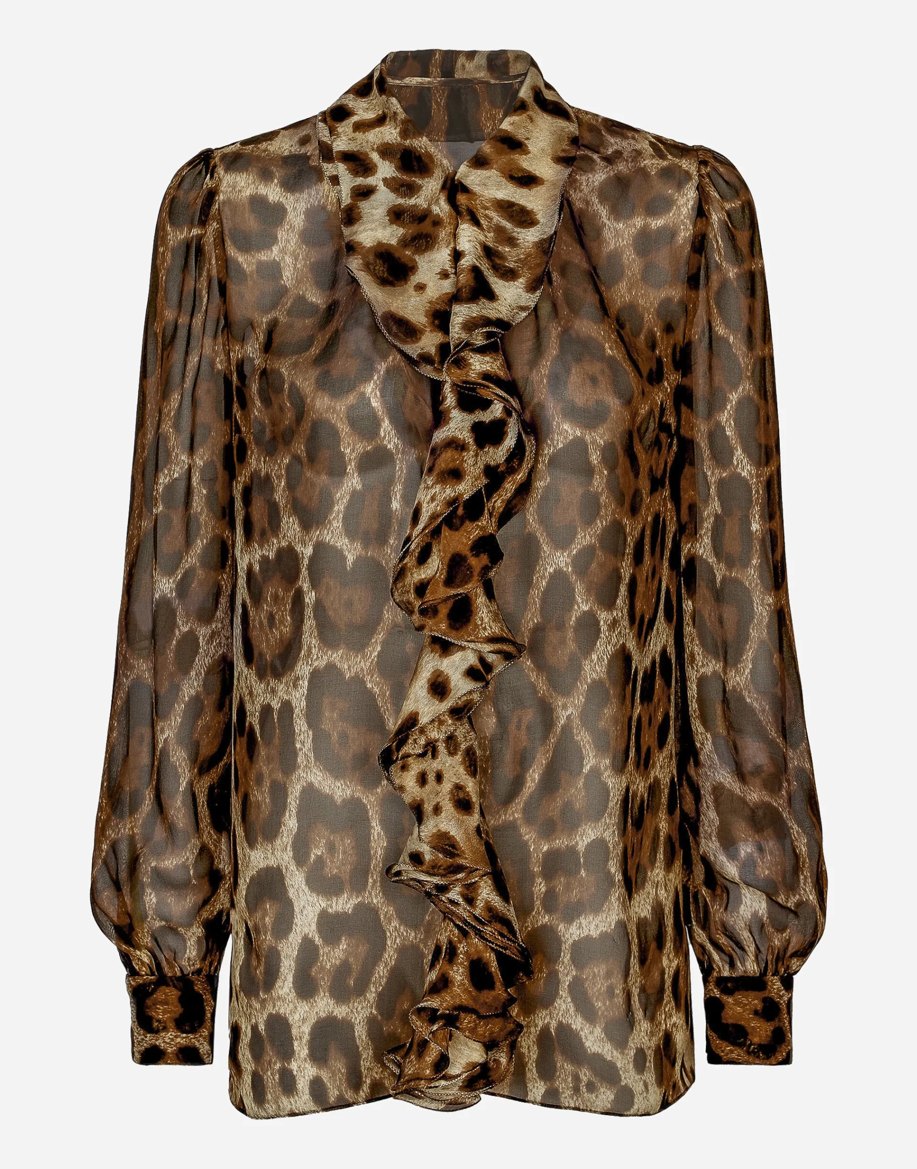 Leopard-print chiffon shirt with ruches