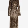 Leopard-print coated sateen trench coat