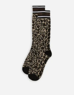 Leopard-print cotton jacquard socks