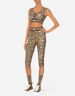 Leopard-print cotton jacquard socks