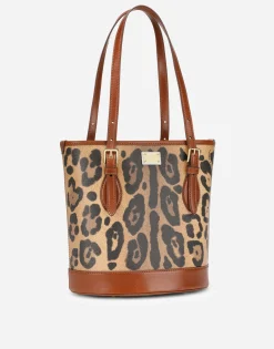 Leopard-print Crespo bucket bag with branded plate