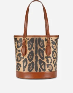 Leopard-print Crespo bucket bag with branded plate