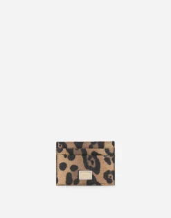 Leopard-print Crespo card holder with branded plate