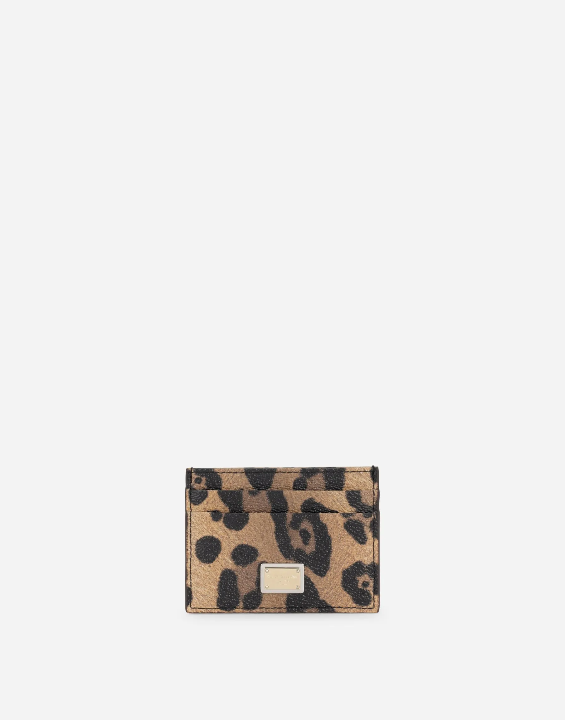 Leopard-print Crespo card holder with branded plate