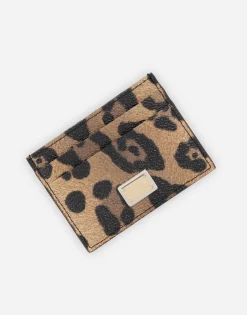 Leopard-print Crespo card holder with branded plate