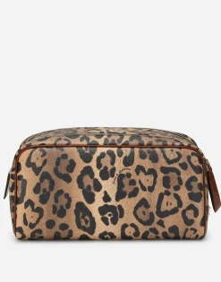 Leopard-print Crespo toiletry bag with branded plate