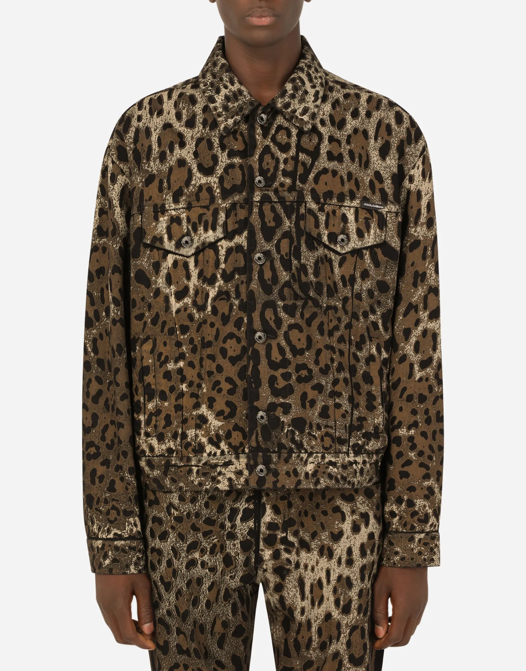 Leopard-print denim jacket
