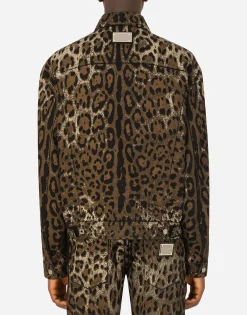 Leopard-print denim jacket