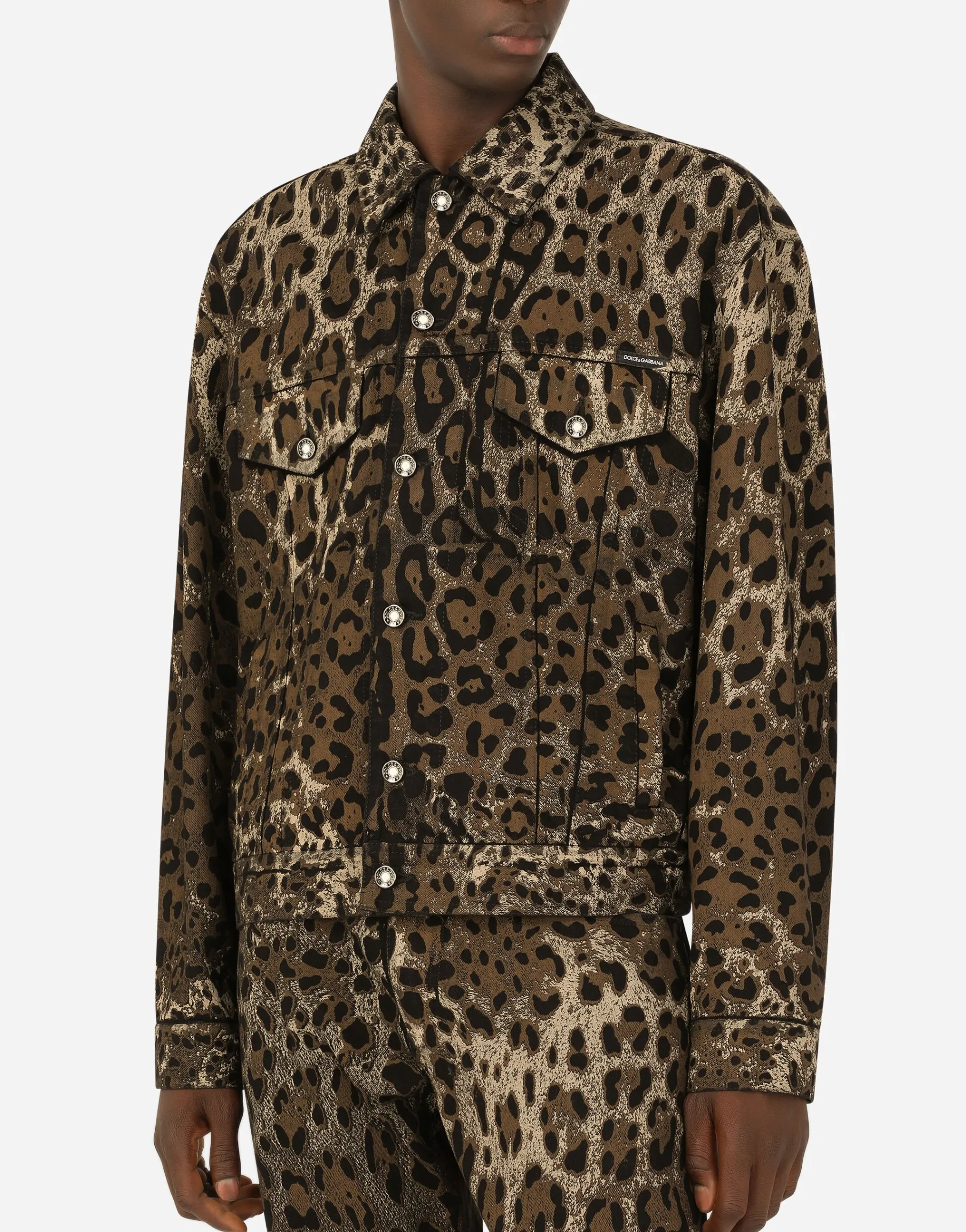 Leopard-print denim jacket