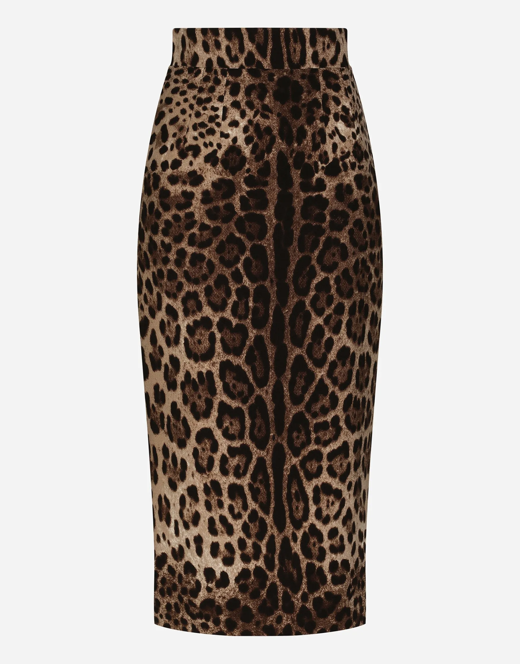 Leopard-print double crepe calf-length skirt