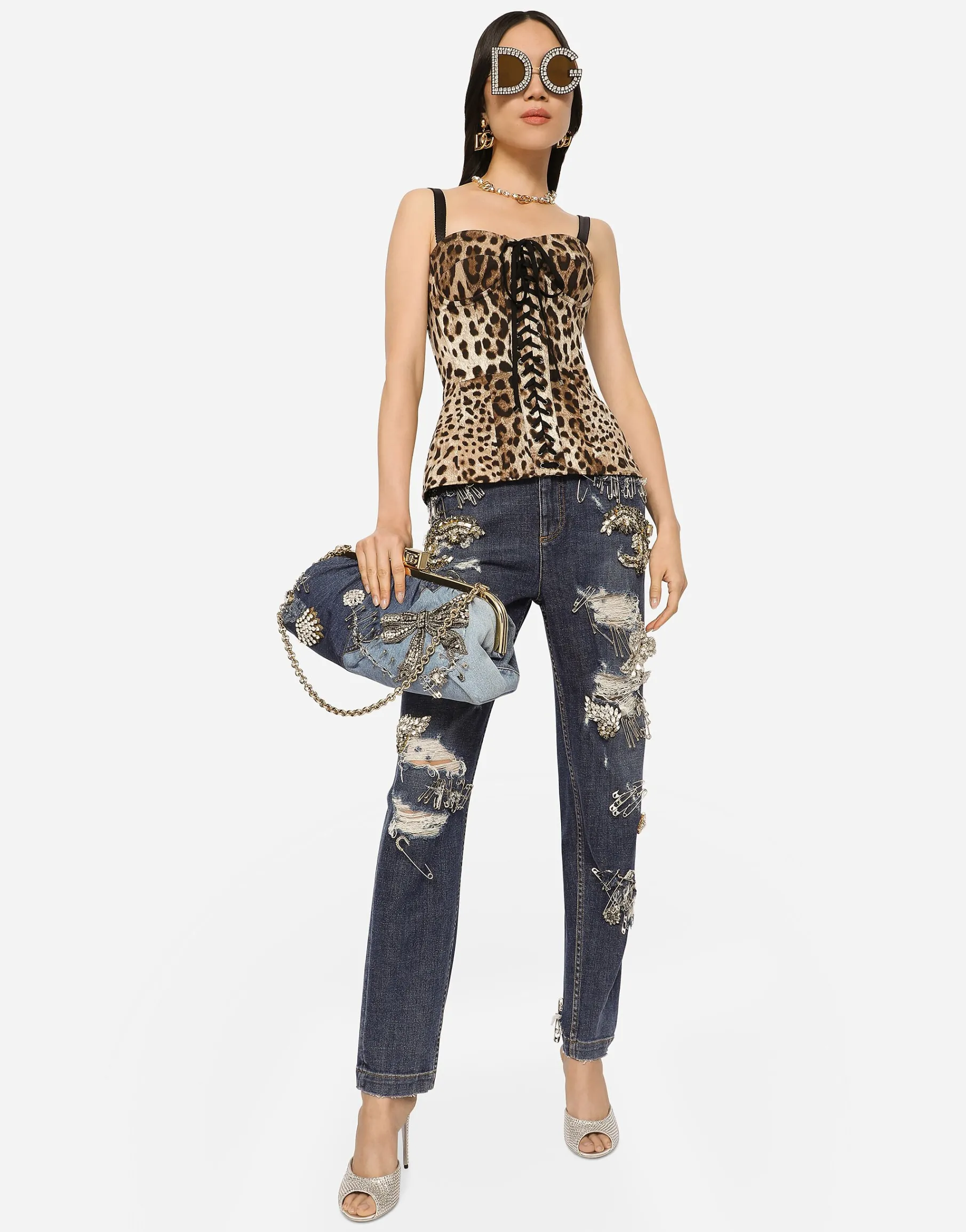 Leopard-print drill shaper corset with laces