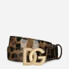 Leopard-print glossy calfskin belt with DG logo