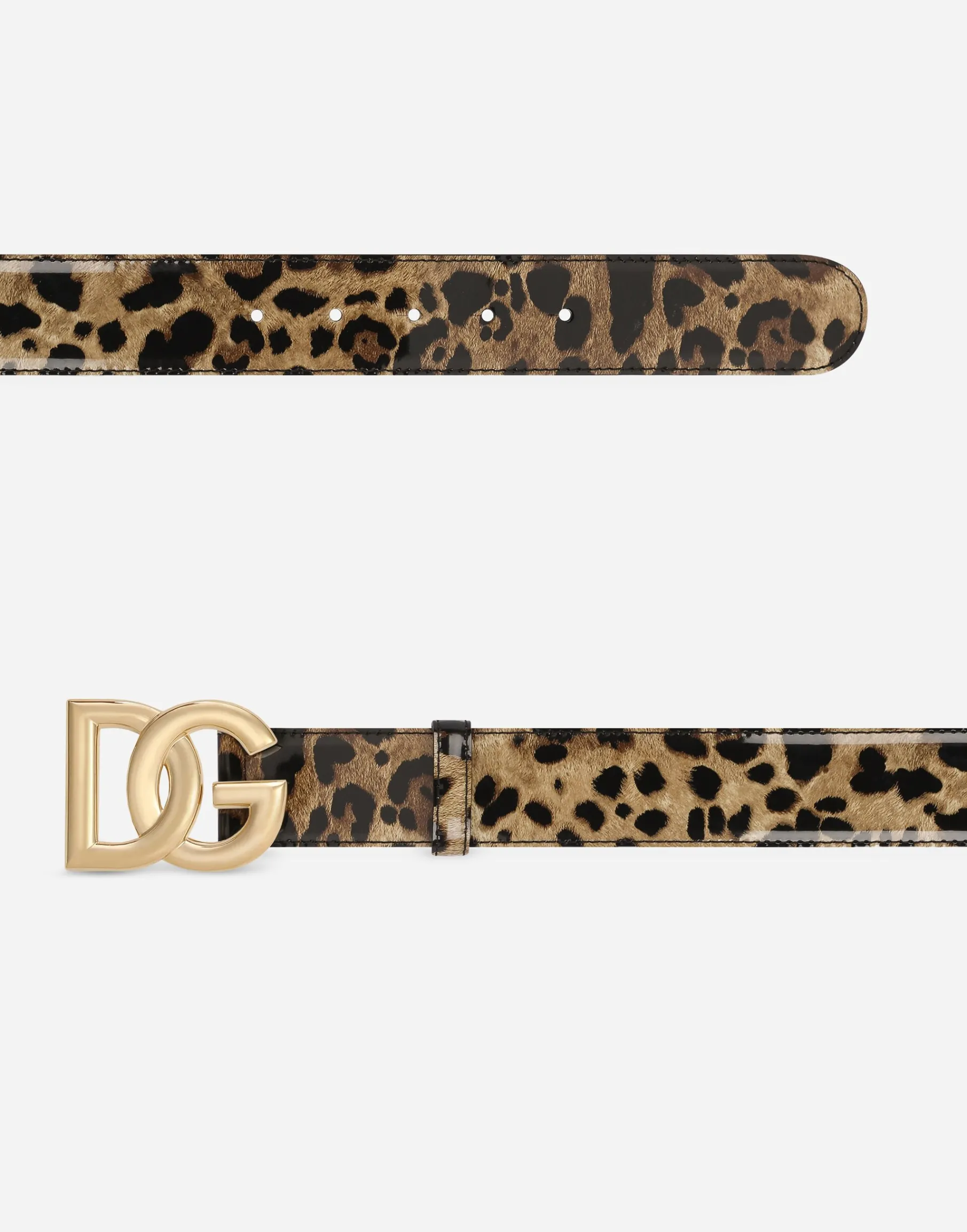 Leopard-print glossy calfskin belt with DG logo